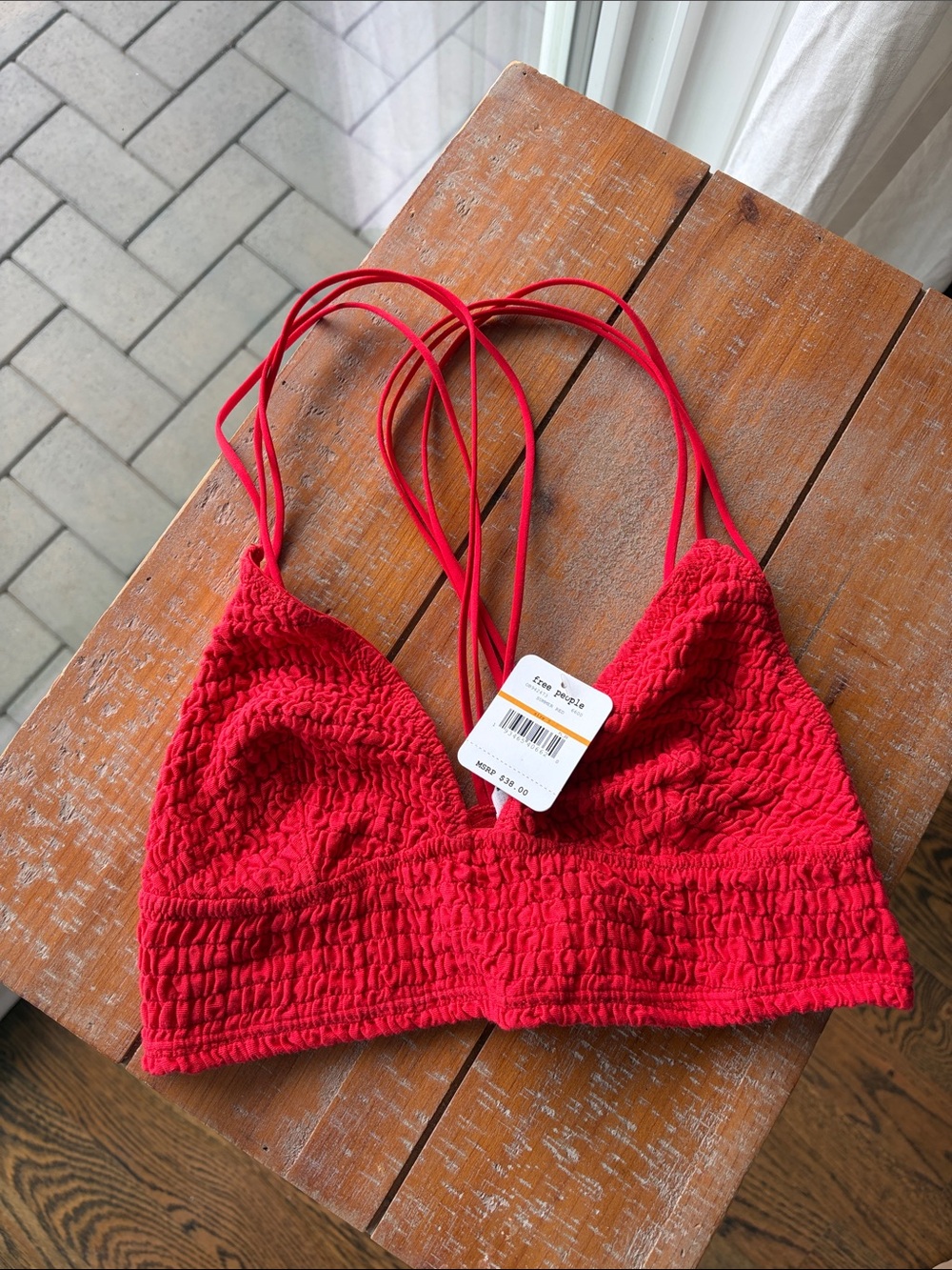 NWT Free People Intimately Red Smocked Bralette with Double-Strap Back